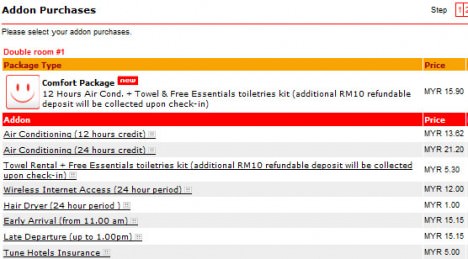 Tune Hotel Addon Purchase