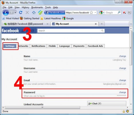 Facebook change password setting