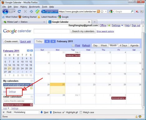 Google Calendar Setting