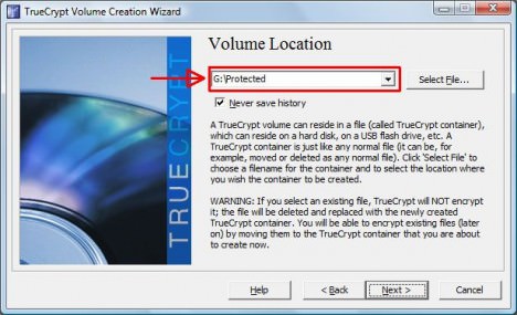 Truecrypt volume location