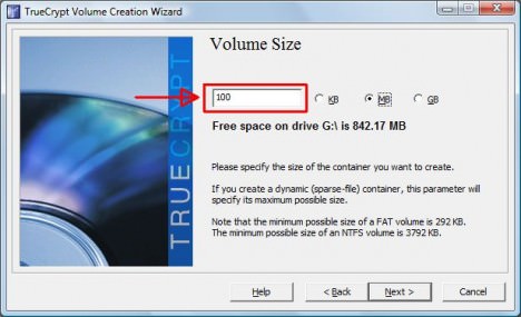 Truecrypt volume size