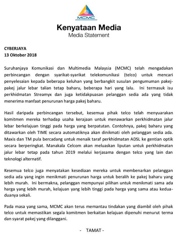 MCMC Media Statement